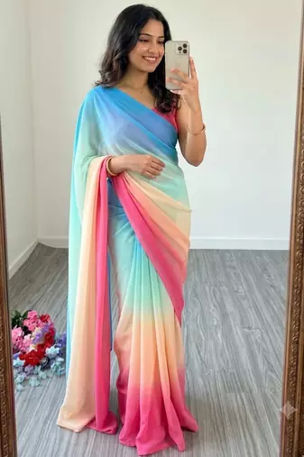 multicolor georgette ombre plain saree