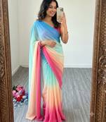 multicolor georgette ombre plain saree