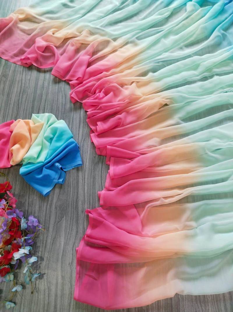 multicolor georgette ombre plain saree