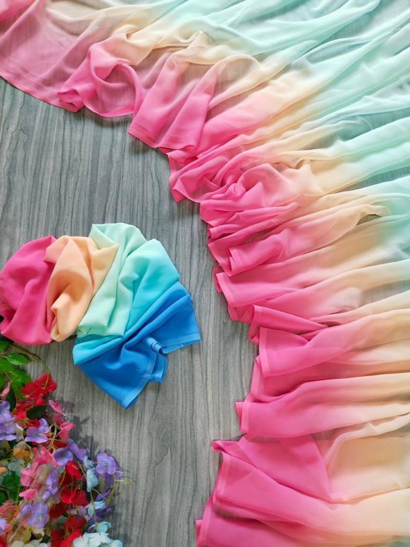 multicolor georgette ombre plain saree