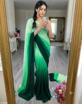 green georgette ombre plain saree 1