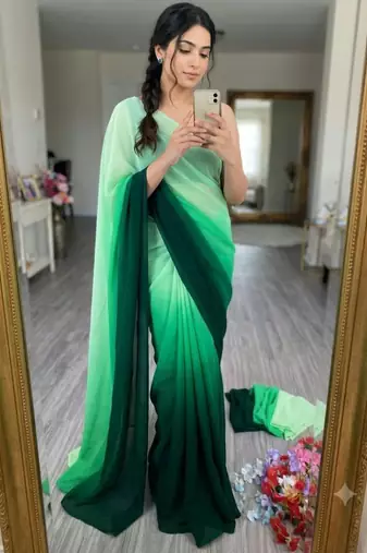 green georgette ombre plain saree