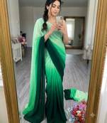 green georgette ombre plain saree
