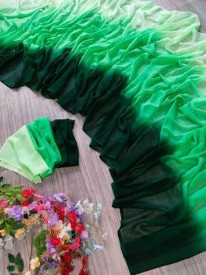 green georgette ombre plain saree 2