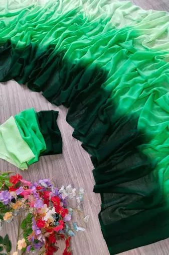 green georgette ombre plain saree