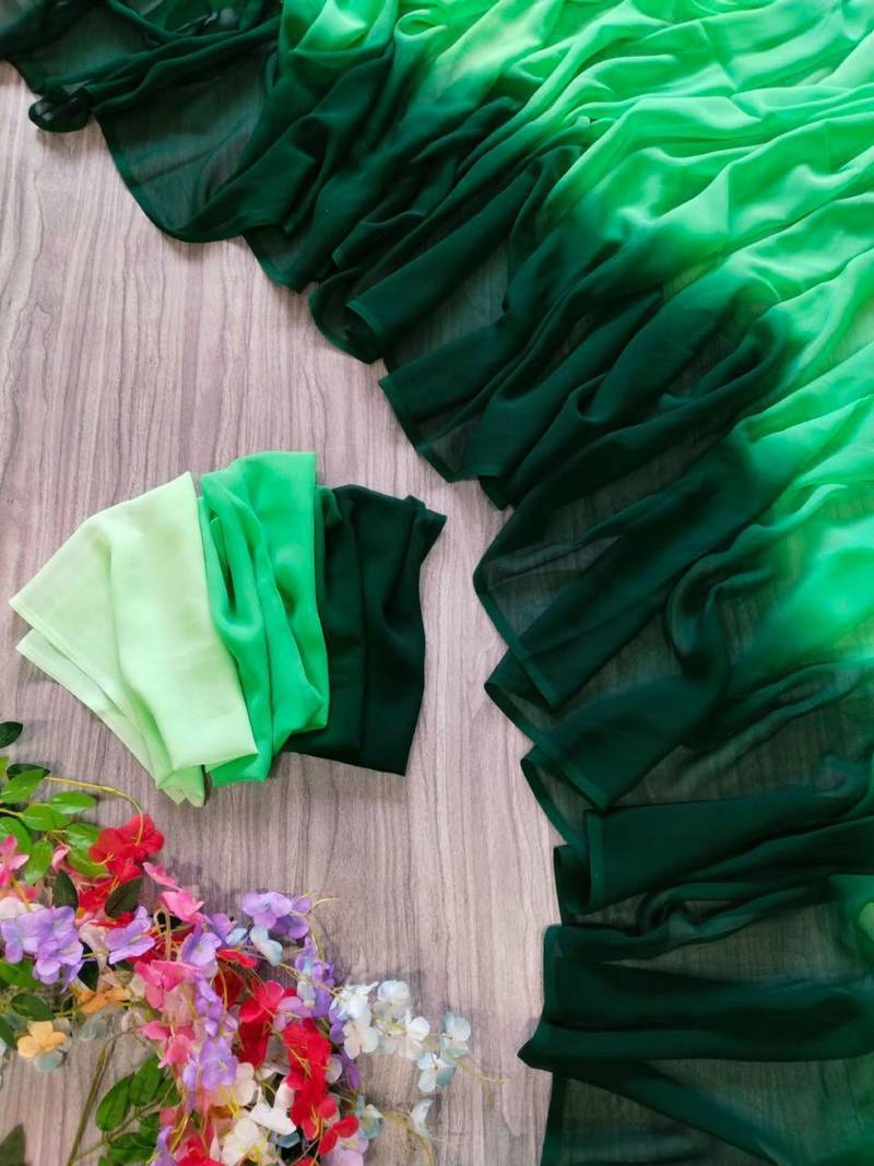 green georgette ombre plain saree