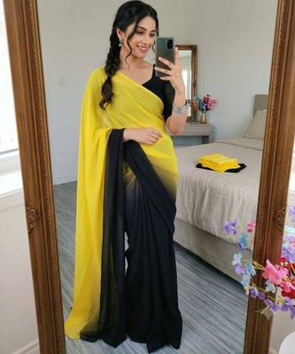 yellow georgette ombre plain saree 1