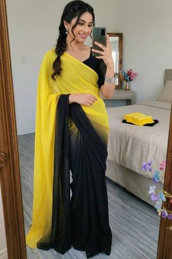 yellow georgette ombre plain saree