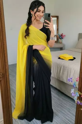 yellow georgette ombre plain saree