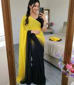 yellow georgette ombre plain saree