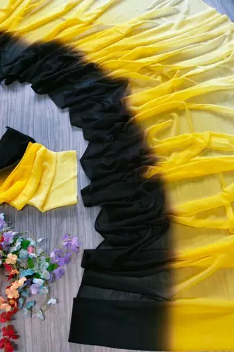 yellow georgette ombre plain saree
