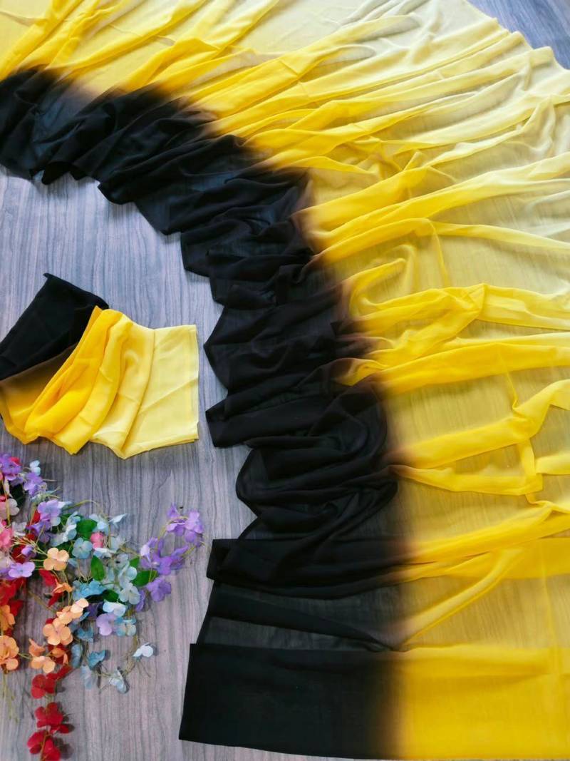 yellow georgette ombre plain saree