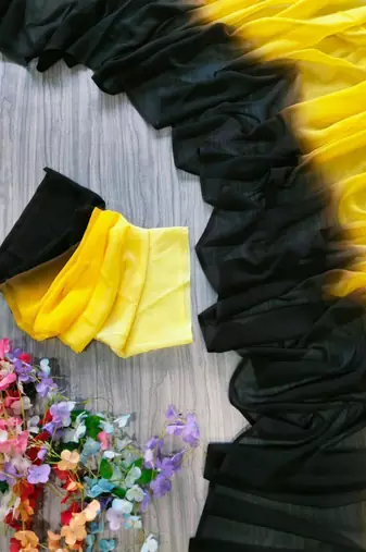 yellow georgette ombre plain saree