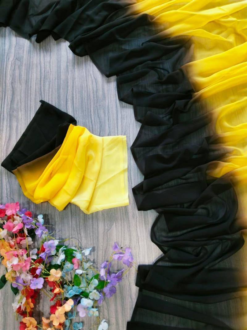 yellow georgette ombre plain saree