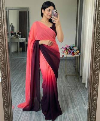 pink georgette ombre plain saree 1