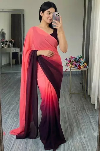 pink georgette ombre plain saree