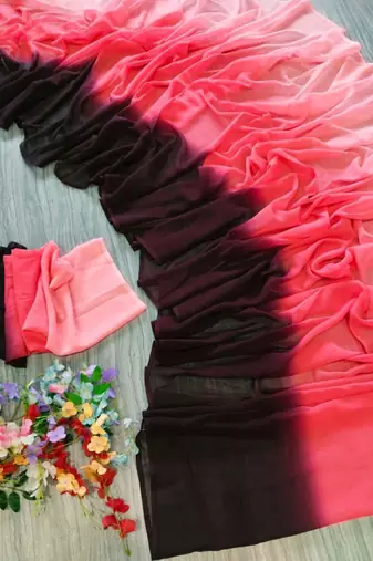 pink georgette ombre plain saree