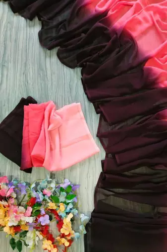 pink georgette ombre plain saree