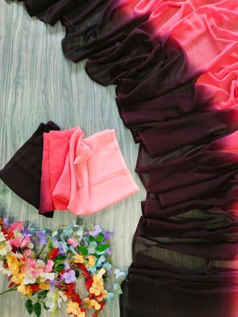 pink georgette ombre plain saree
