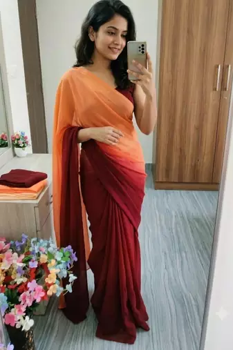 multicolor georgette ombre plain saree