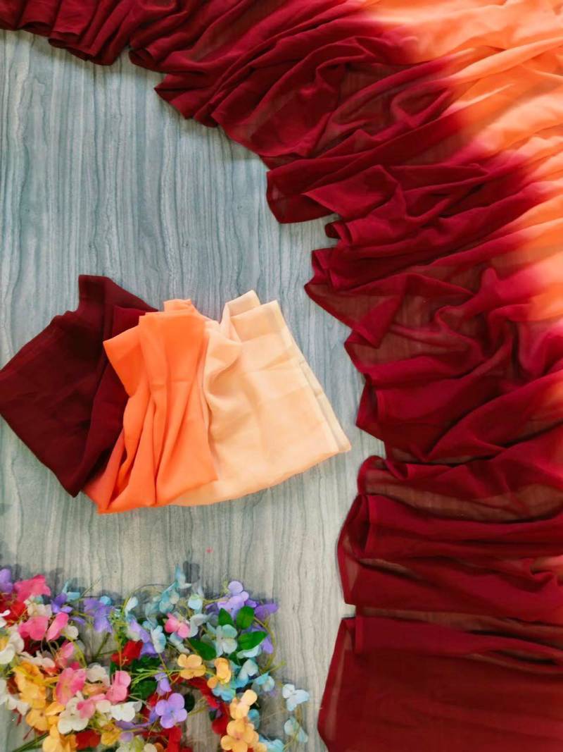 multicolor georgette ombre plain saree
