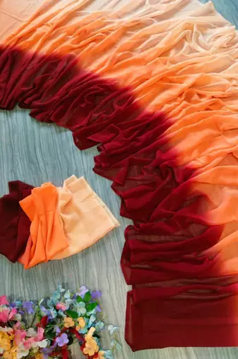 multicolor georgette ombre plain saree