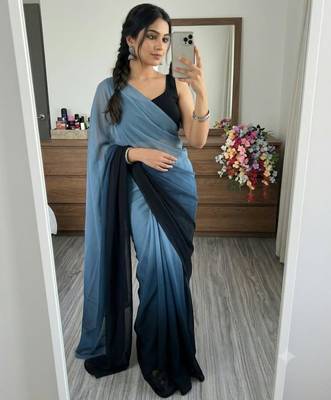 multicolor georgette ombre plain saree 1