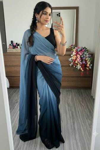 multicolor georgette ombre plain saree