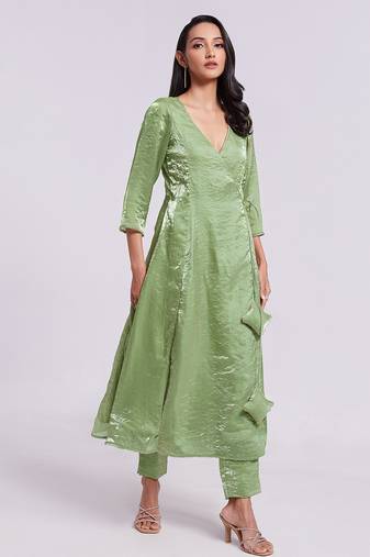 Stylish green asymmetrical kurta set