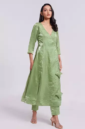 Stylish green asymmetrical kurta set