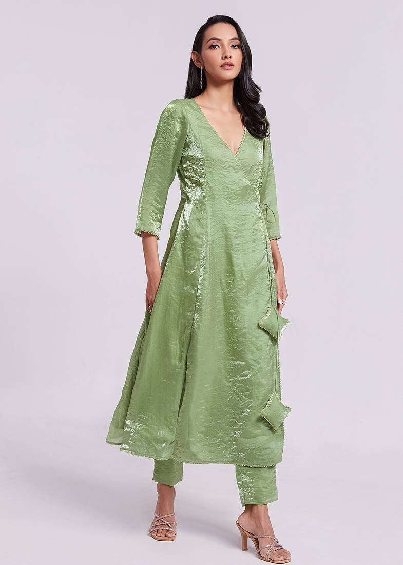 Stylish green asymmetrical kurta set