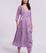 Lavender angrakha style v-neck kurta set