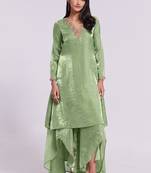 Sage green asymmetrical kurta set