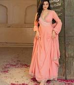 Elegant peach georgette embroidered gown with dupatta and blouse