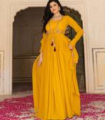 Radiant mustard yellow georgette embroidered gown with dupatta