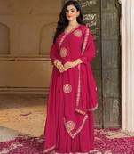 Elegant rani pink georgette gown with dupatta and embroidery work