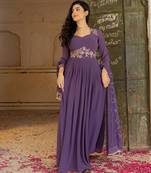 Elegant purple georgette embroidered gown with zari and sequin