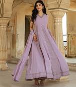 Graceful lavender georgette embroidered gown with flowing dupatta