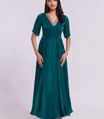 Elegant teal embroidered neck gown