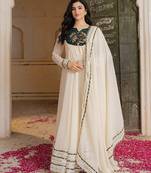 Elegant off white anarkali suit with matching embroidered dupatta