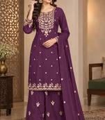 Purple chinon silk full stitched suits free size upto size 44