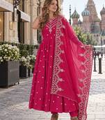 rani silk blend readymade anarkali suit with embroidery & sequence work