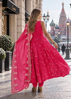 rani silk blend readymade anarkali suit with embroidery & sequence work 2