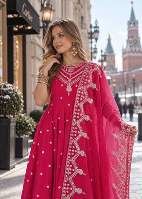 rani silk blend readymade anarkali suit with embroidery & sequence work 3