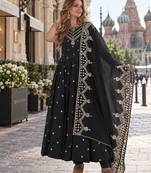 black silk blend readymade anarkali suit with embroidery & sequence work