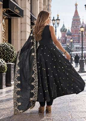 black silk blend readymade anarkali suit with embroidery & sequence work 2