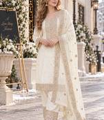 white silk blend readymade suit with embroidery & sequence work