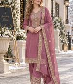pink silk blend readymade suit with embroidery & sequence work