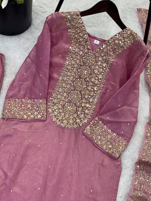pink silk blend readymade suit with embroidery & sequence work 3