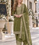 mehendi silk blend readymade suit with embroidery & sequence work